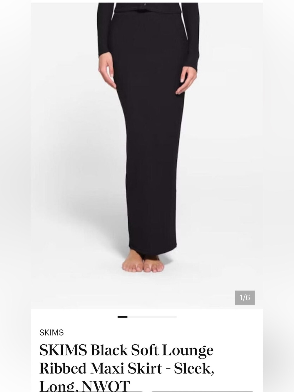 NWT- SKIMS Black Ribbed long comfortable stretchy Maxi Skirt Size M.